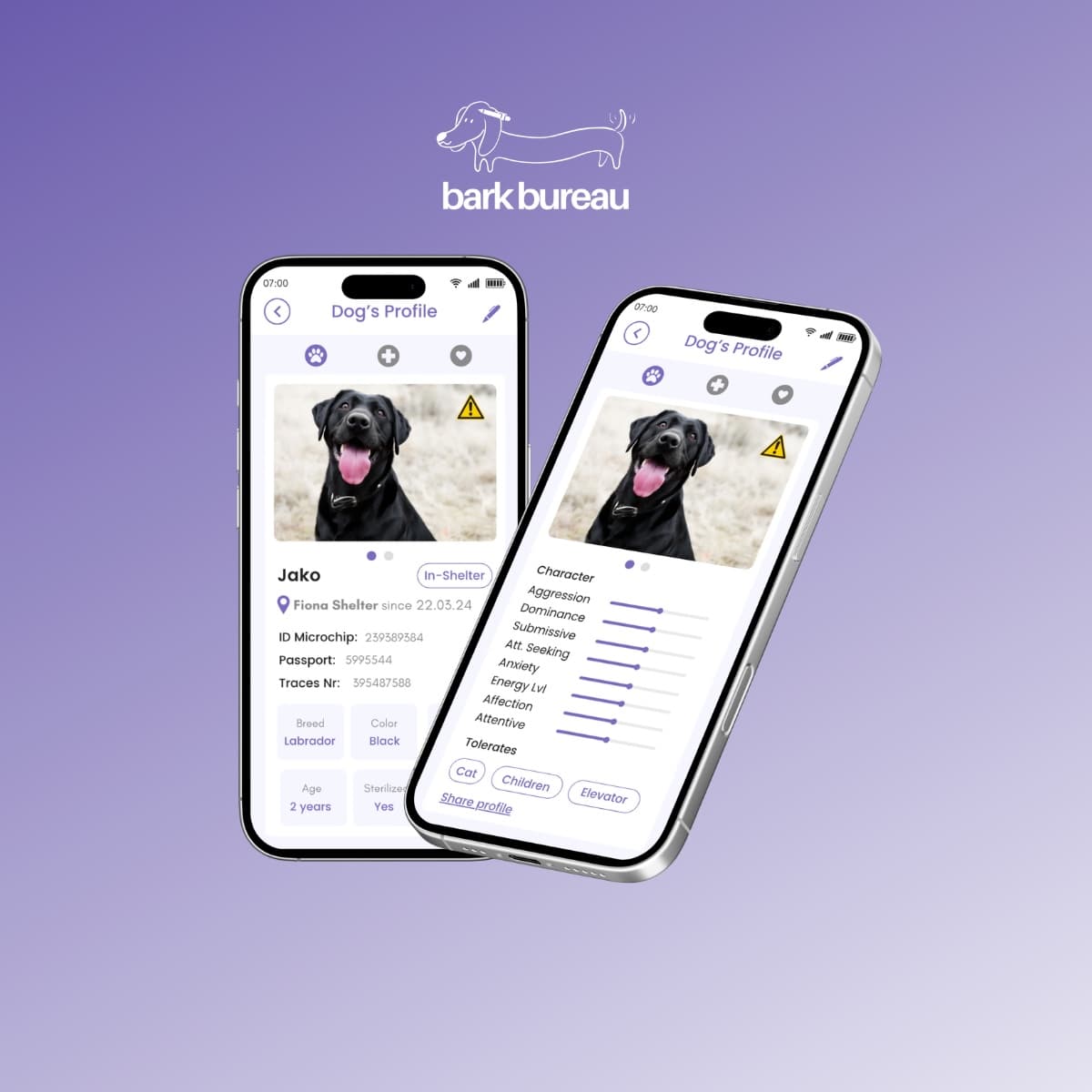 Bark-Bureau-App auf zwei Smartphones